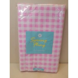 Spring Fling Pink Gingham Vinyl Tablecloth 52x90 Oblong Flannel Backed Picnic